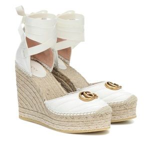 Gucci Leather Espadrille, White with Bow Ribbon